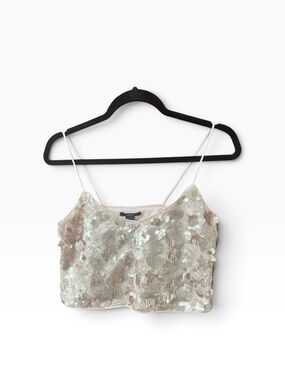 Forever 21 Iridescent Sequin Crop Cami - Champagne Small 70’s Disco